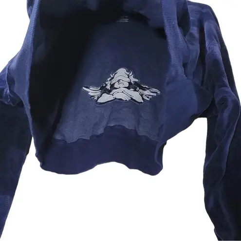 Boys Lie  Peace Of Reign Velour Pullover Hoodie Crop Hoodie in Navy Blue