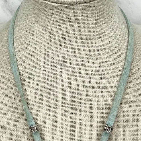 Blue Faux Turquoise Pendant Silver Tone and Light Blue Faux Suede Necklace