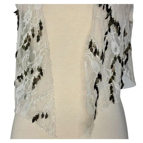 ARROGANT CAT Lace Charm Gold Embellished Jingling Leafs Rave Club Vest Size XS/S White