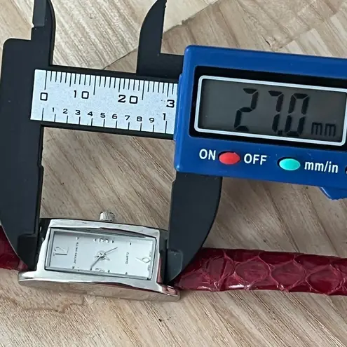 Jaclyn Smith Ladies Watch Stainless Rectangular Case Stainless Dial Red Leather