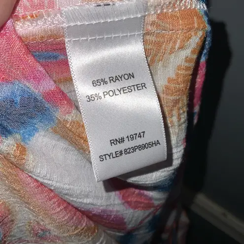 Counterparts Pink and Blue Floral Ruffle Short Sleeve Tie Front Blouse Large