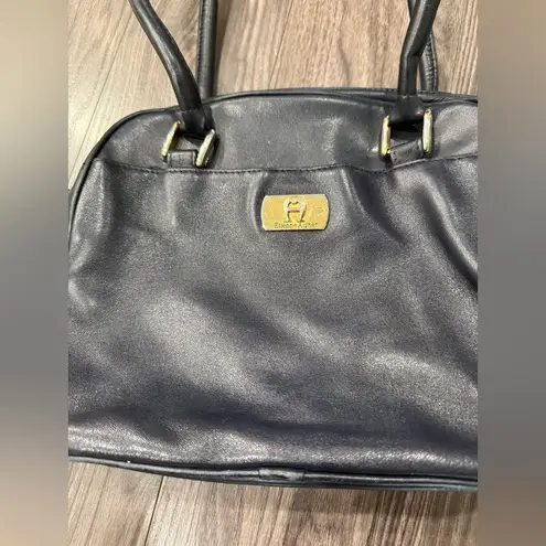 Etienne Aigner Vintage Leather Shoulder Bag Purse Black Navy