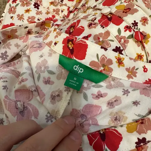 Dip White & Red Floral Button Midi Dress