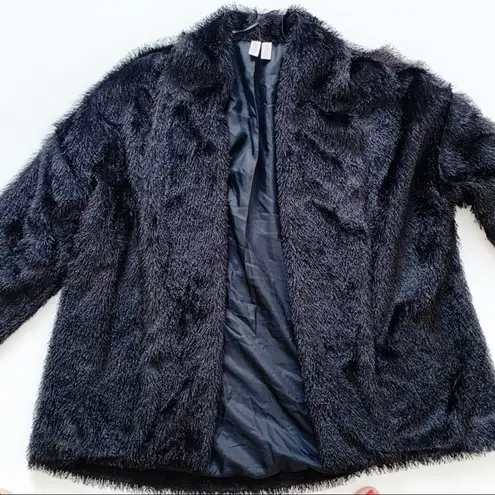 Madison Jacket Coat Black Faux Fur Tipped Fox Open Front Swing Coat Small