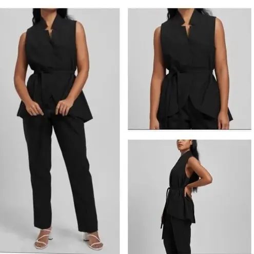 Universal Standard Jenny Black Wool Sleeveless Jacket Vest Tie Belt XS NEW