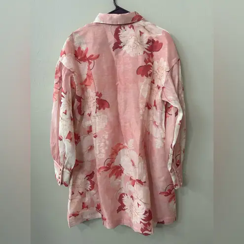 Leo Lin Juliana Shirt Mini Dress Peony Print Sz 12 No Flower Neck Accessory! Pink