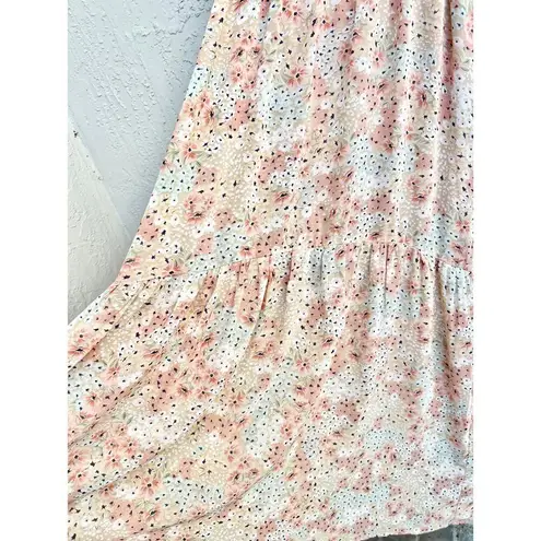 ASTR The Label Short Sleeve Cut Out Floral Tiered Sedona Maxi Dress Multi XS Pink