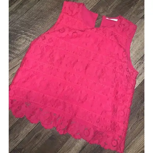 Sophie Rue Anthropologie Lace Hot Pink Blouse boho classic lace spring