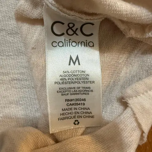 C&C California Graphic Lightweight Hooded Long Sleeve Top Oatmeal Beige Sz M
