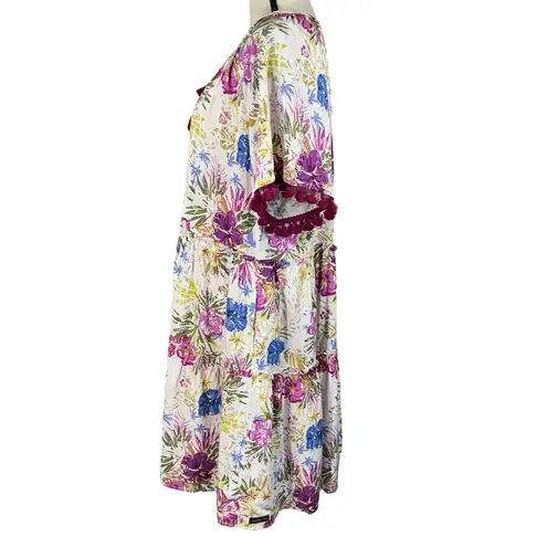Matilda Jane Large Enchanted Garden Dress Aloha Palm Floral Short Sleeve Tassels