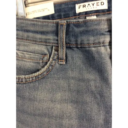 FRAYED Jeans Size 6/28 Biker Denim Shorts Knee Length Blue