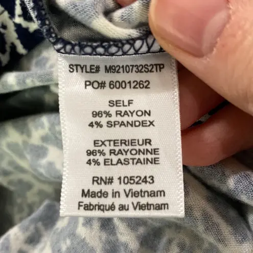 Bobeau navy ikat fit and flare jersey knit stretch midi dress size M