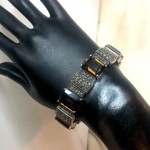 JUDITH JACK Sterling Silver Marcasite & Emerald Cut Smoky Topaz Bracelet