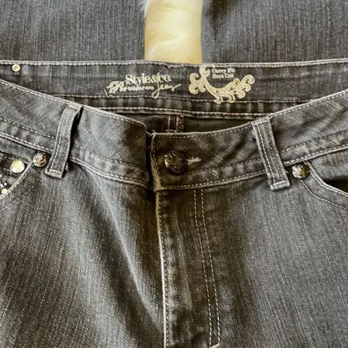 Style & Co  Curvy Fit Boot Cut Wide Leg High Rise Jeans With Rhinestones 14