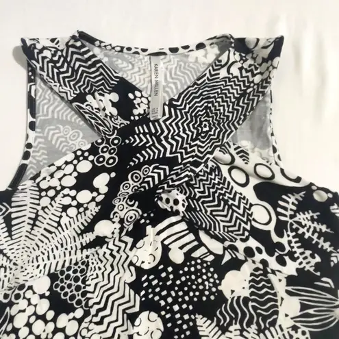 Karen Millen Womens Sleeveless Black and White Cross Over Front Tank Top Size 4