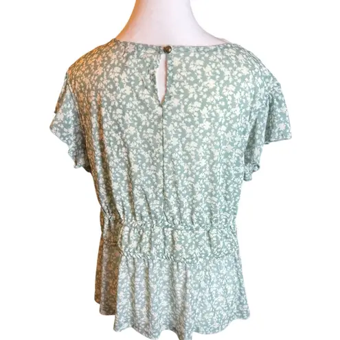 Madison & Berkeley Women's Floral Flowy Top Sea Green Short Sleeve Size L NWT