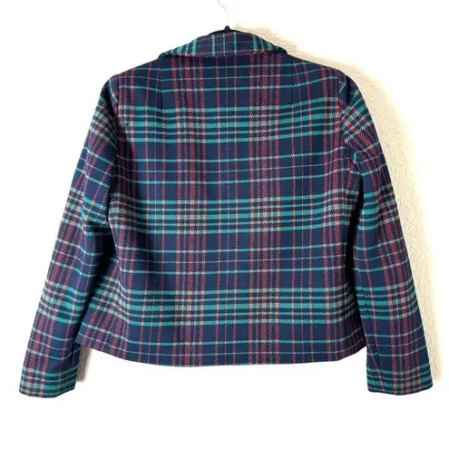 Vintage 50s 60s Navy Red Green Tartan Plaid Blazer Jacket Size Medium