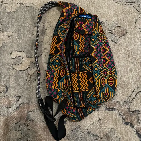 KAVU  Aztec Tribal Crossbody Sling Backpack medium size Orange/Pink/Teal