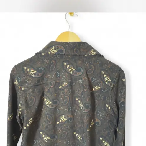 La Cabaña Vintage Paisley Button Up Shirt Brown Retro Print Men’s/Women Small Black