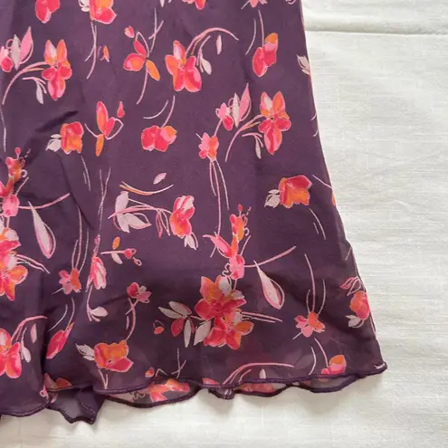 Jaclyn Smith Vintage purple floral silk midi dress with ruching Size 12