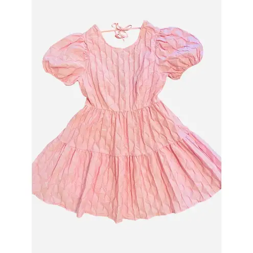 In the Beginning textured balloon sleeve tiered dress size M pink NEW
