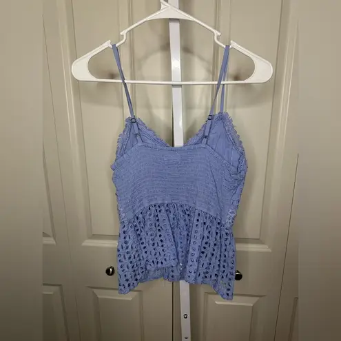 Sopra Blue Eyelet Lace Cami Top Adjustable Straps Smocked Back Summer Cute