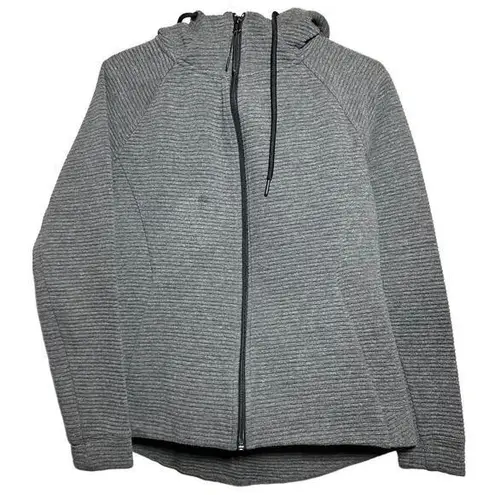 Stoic Jacket Drawstring Hood Ribbed Full Zip Cotton Long Sleeve Knit Gray Medium