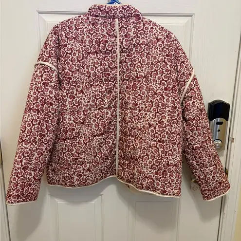 Woven Ditsy Floral Oversized Puffer Jacket boho garden party whimsical Pink