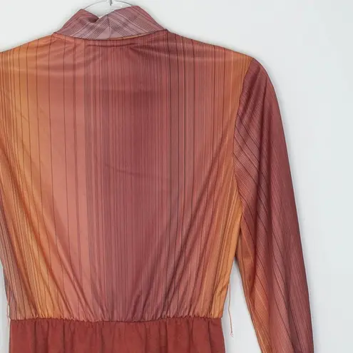 Bobbys Girl Vintage 70s 80s Midi Dress Tie Neck Stripe Print Rust Orange Size 10 Brown - Image 8