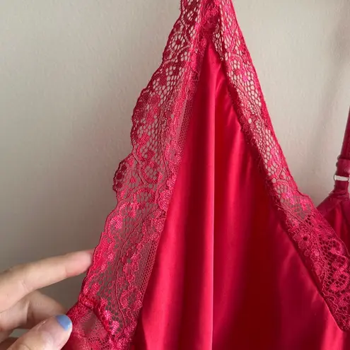 Avidlove Red/Hot Pink Lace Satin Babydoll Nightgown, Size XL
