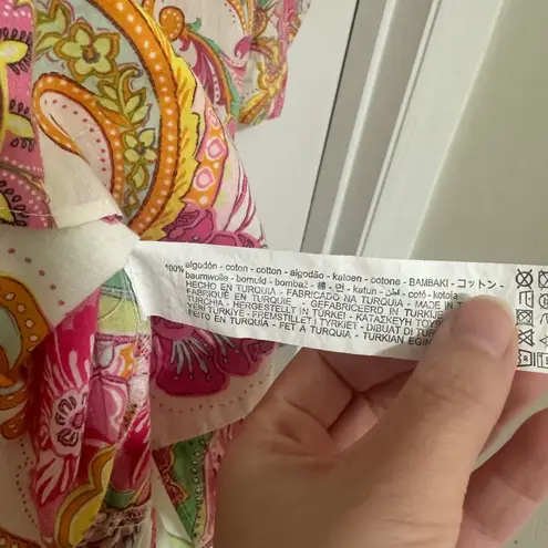 ZARA  | Multicolor Paisley Print Long Sleeve Ruffle Hem Collared Shirt Dress, XS