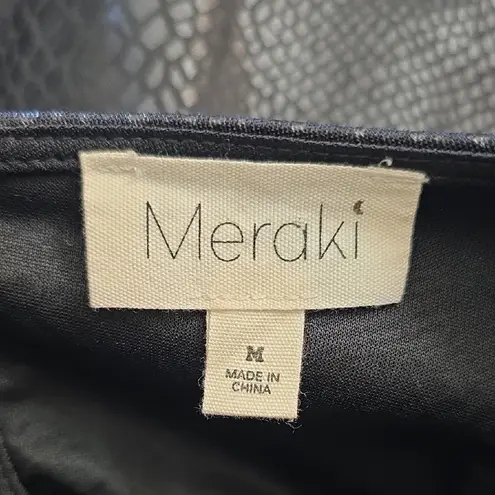 Meraki Black Faux Snakeskin Crop Top Puffy Sleeves Size M