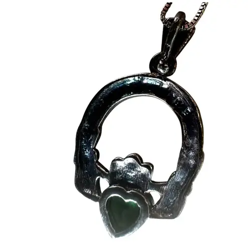 Solvar Heritage Sterling Silver Marcasite & Green Crystal Claddagh Necklace