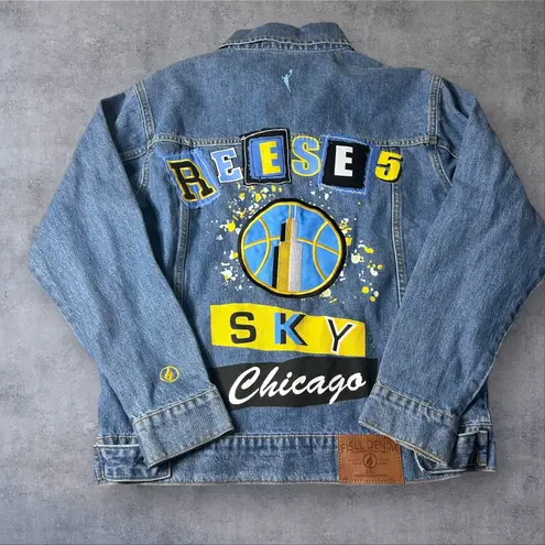 NEW FISLL Angel Reese 5 Chicago Sky Denim Jacket Medium Blue Womens Basketball