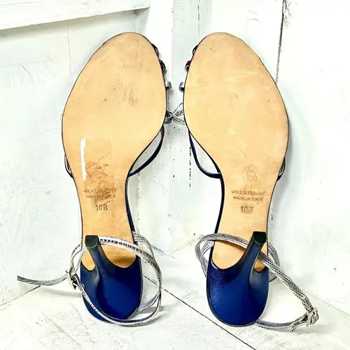 Jill Stuart Missy Bird Ankle Strap Peep Toe Stilettos Strappy Sandals Blue 10 B