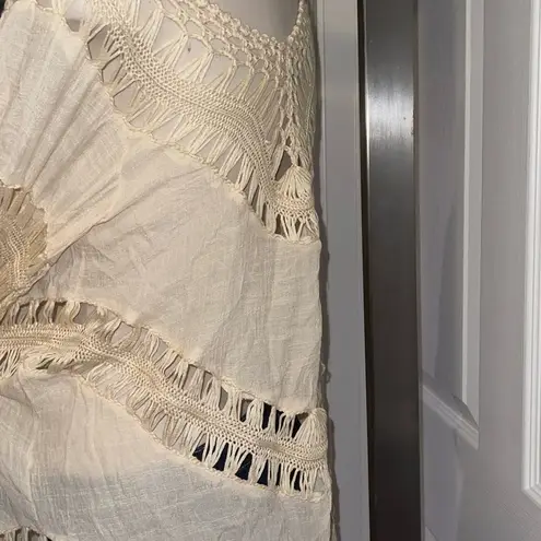 Elegant Cream Lace Trim Women's beach top hippie boho shirt White