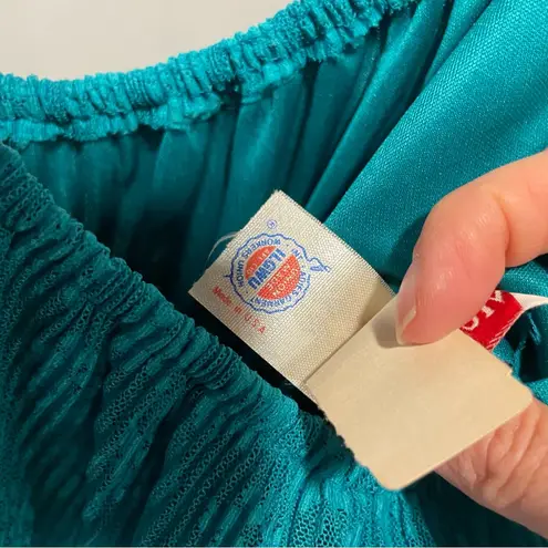 Vintage 70’s aquamarine lace top pleated maxi boho magical mermaid dress Blue