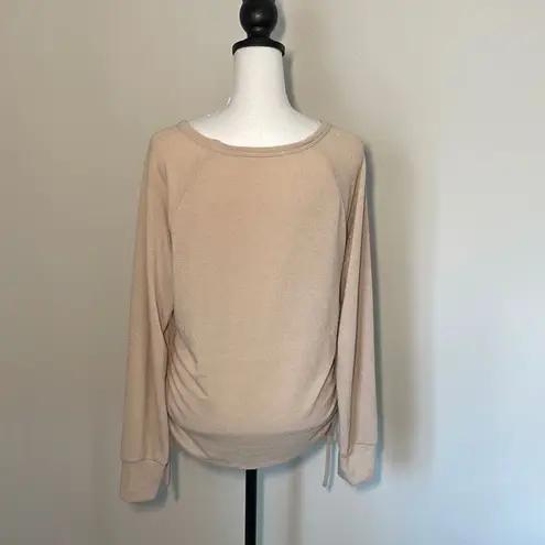 Six/Fifty Women's Pullover Knit Top Cinched Casual Long Sleeve Size Small Beige Tan