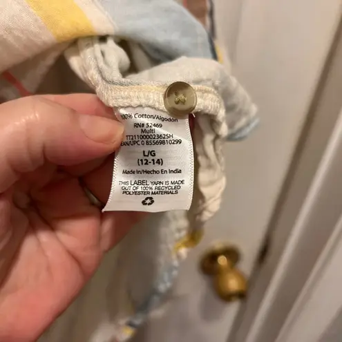 Time and Tru Womens Cotton Gauze Striped Sleeveless Collared Button Up Shirt L White Size L