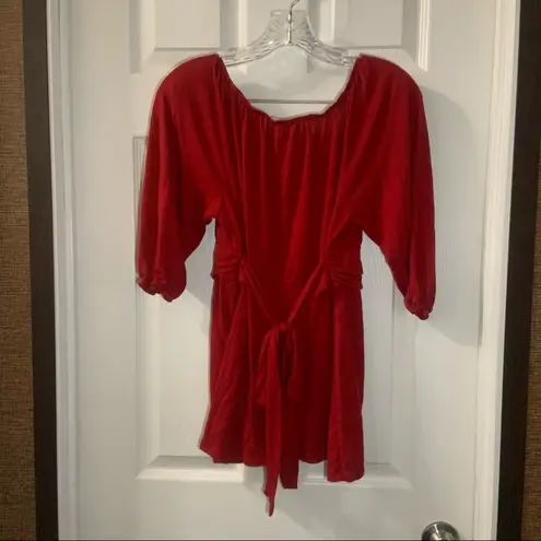 L8ter  Red Scoop Neck 3/4 Sleeve Tie Waist Blouse 1X