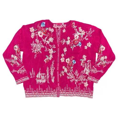 Johnny Was Elias Embroidered Blouse Pink Floral Womens Small C10122-1 Boho Tunic