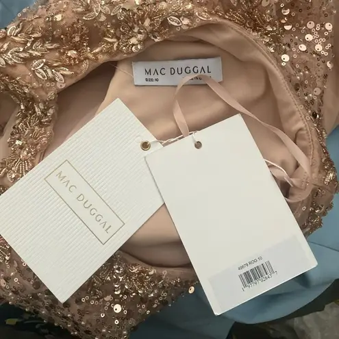 Mac Duggal 49679 Rose Gold Side Cut Out High Neck Sequin Gown Dress