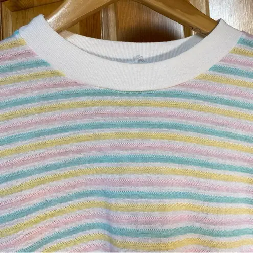 Vintage Pastel Striped Knit Mock Neck Pullover Size XL White