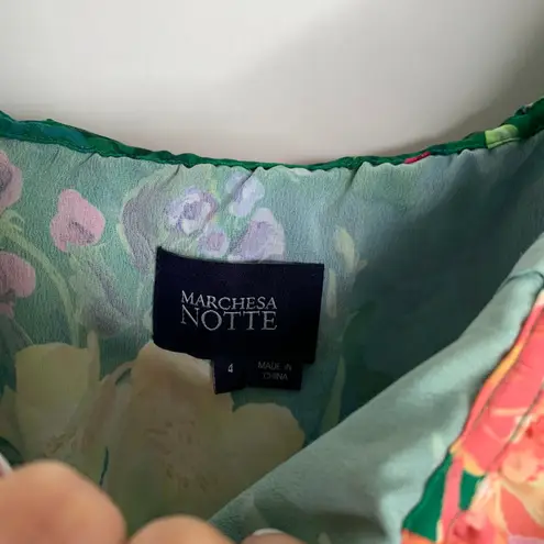 Marchesa Notte Emerald Roses Off Shoulder Mini Dress Womens 4 Green