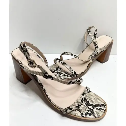 Halston Heritage Snakeskin Block Heel Sandals Ankle Strap Open Toe Size 10