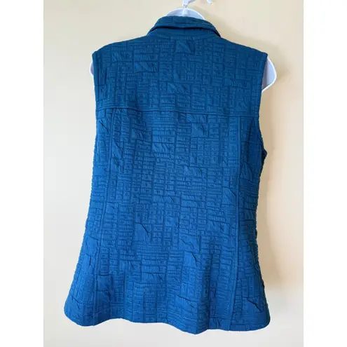 Habitat Women's Blue Quilted Sleeveless Button Front Vest Top small Lagenlook