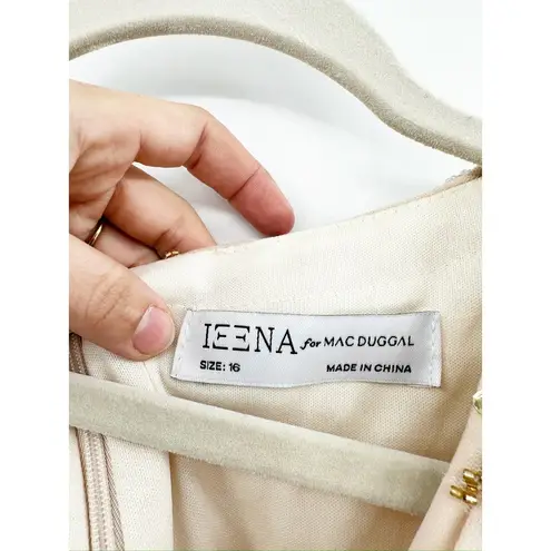 Mac Duggal Porcelain Beaded Long Sleeve V-Neck Formal Gown Dress Size 16