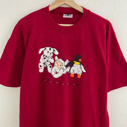 Vintage 90s Red Stuffed Animals Friends Single Stitch Graphic Short Sleeve Tee Size M