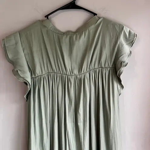 Annie Wear Olive Green Button Down Ruffle Sleeve Blouse Top Size M
