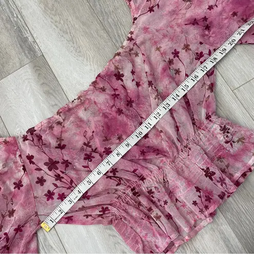 Fairy Floral Top off shoulder bell sleeve sheer mesh womens Pink large festival